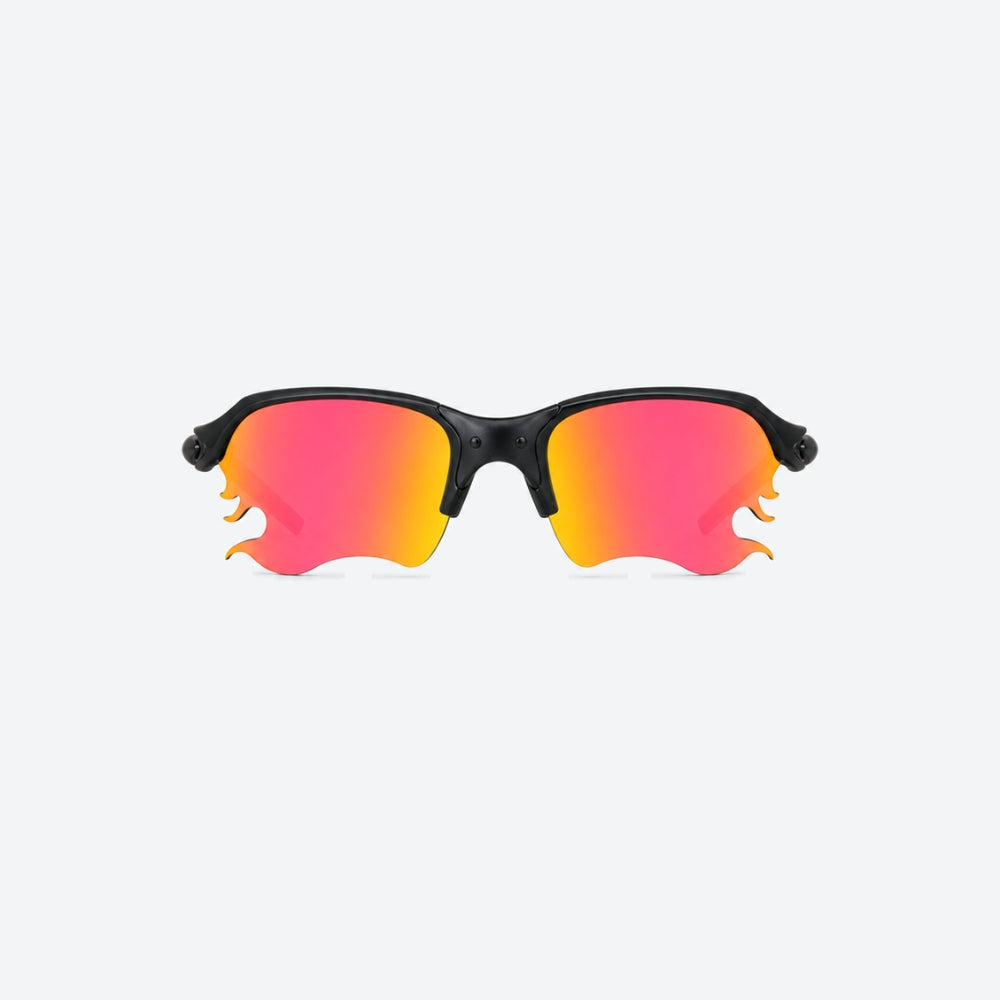 VYSER Black sunglasses with redlenses on a white background