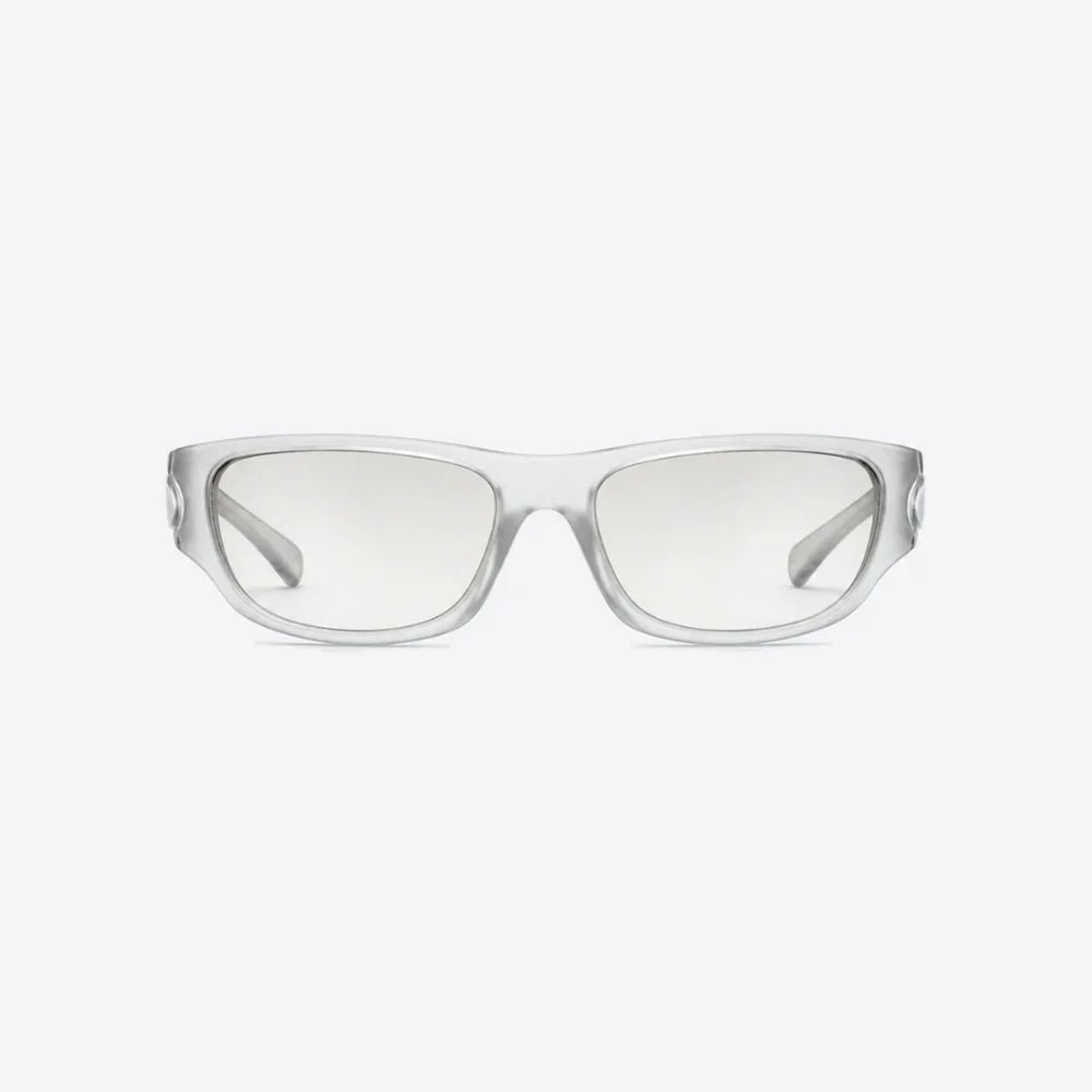 VYSER translucent white rectangular eyewear with sleek streetwear frames and subtle gradient lenses.