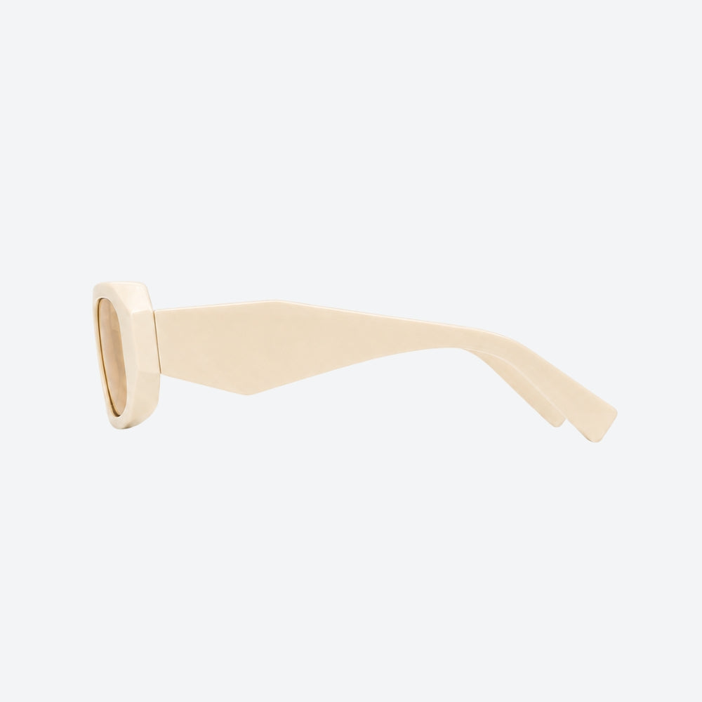 VYSER Beige sunglasses with a white frame on a light beige background