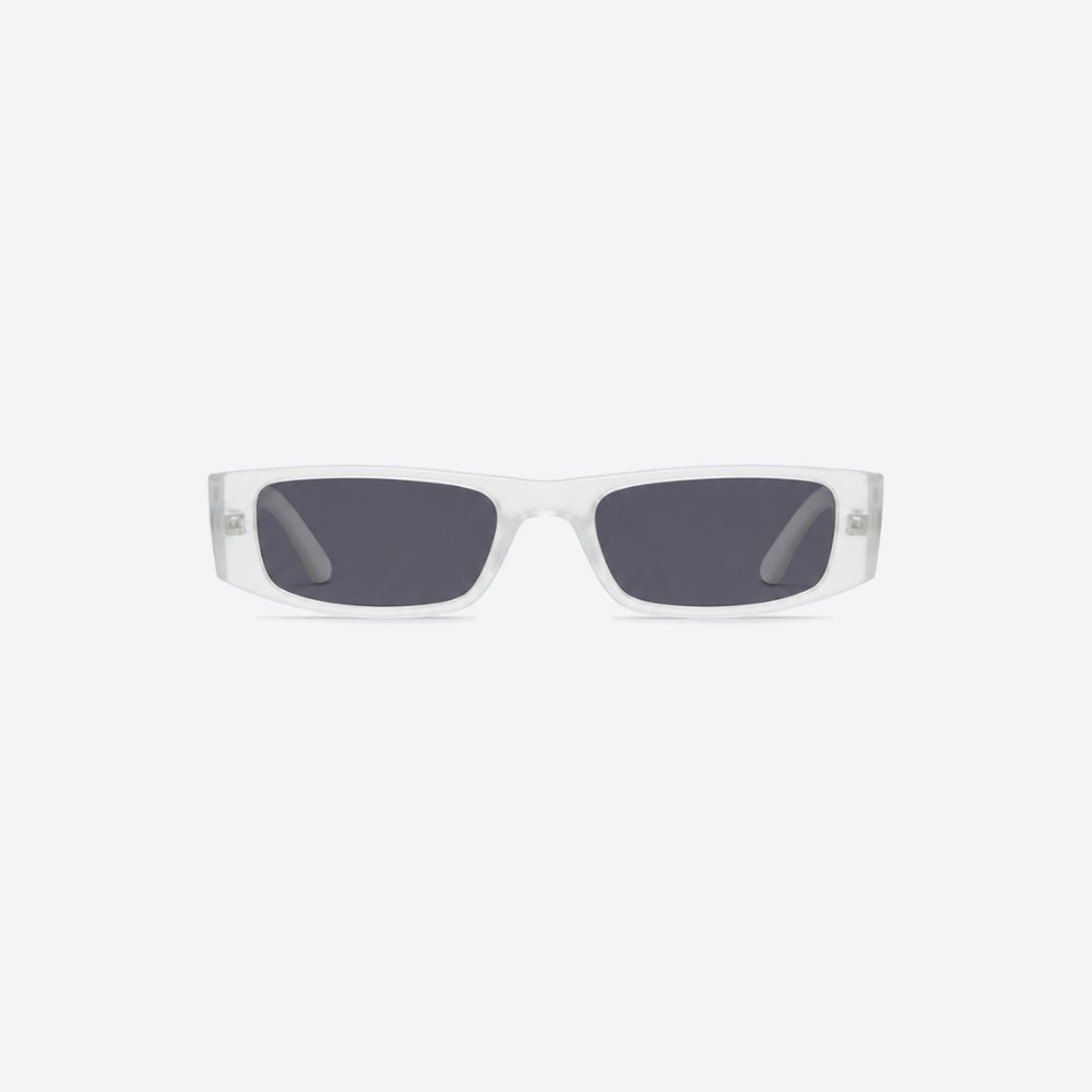 VYSER White sunglasses with dark lenses on a white background
