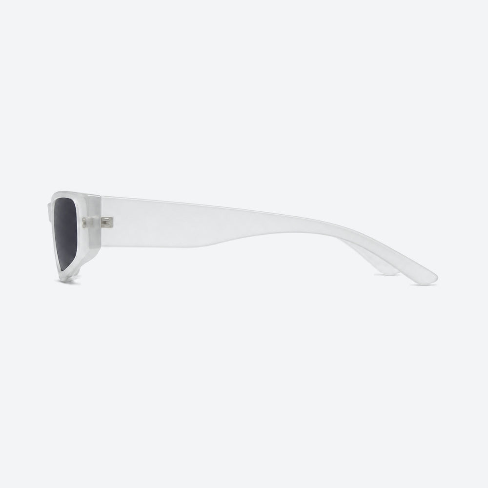 VYSER White sunglasses with dark lenses on a white background