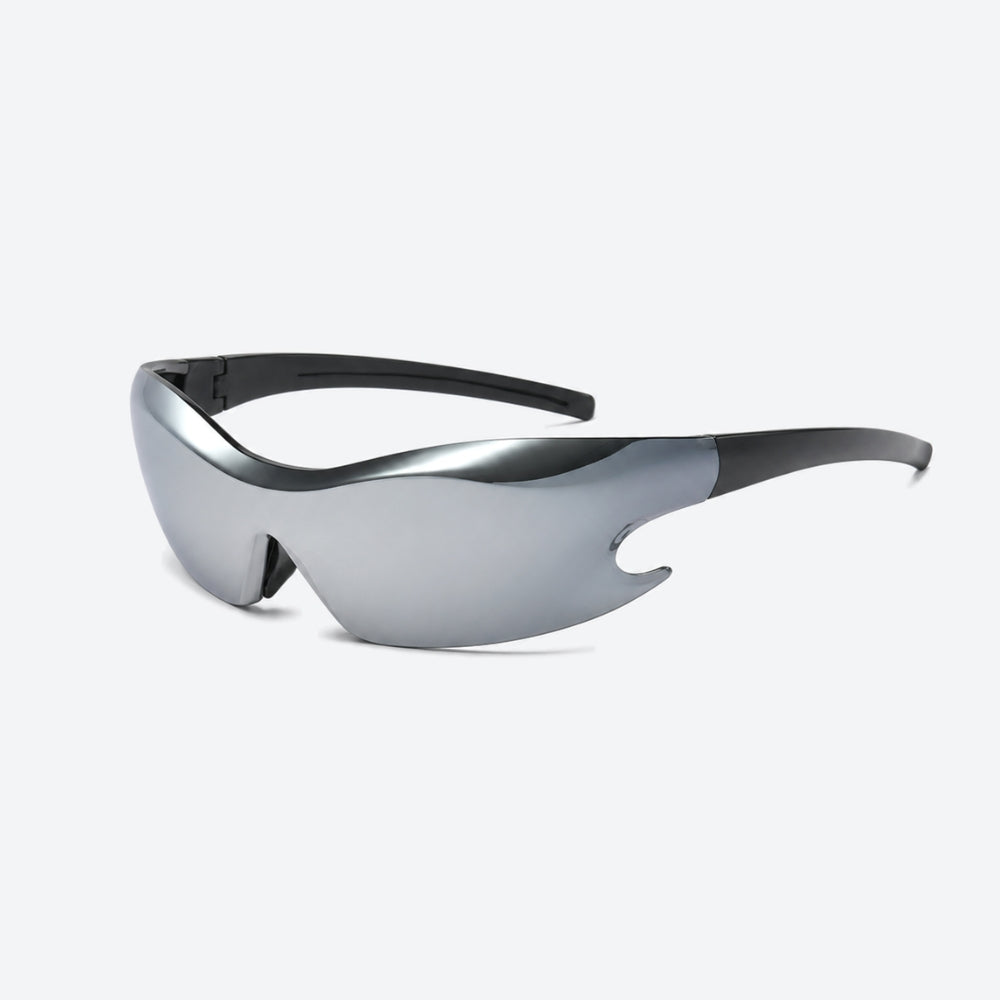 VYSER Silver sunglasses with black frame on a white background