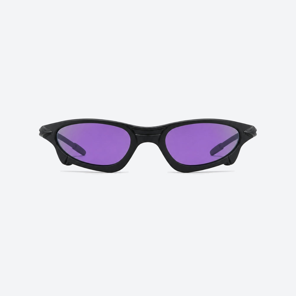 VYSER Sunglasses with a black frame and purple lenses on a white background