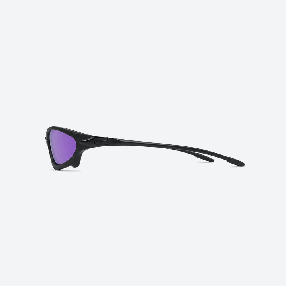 VYSER Sunglasses with a black frame and purple lenses on a white background