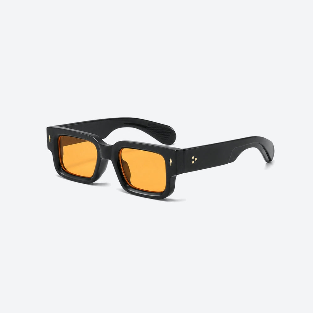 VYSER Black sunglasses with orange lenses on a white background