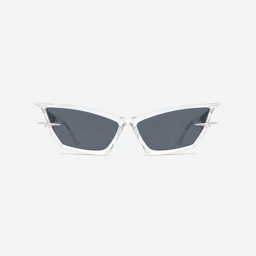 VYSER Clear sunglasses with dark lenses on a light gray background