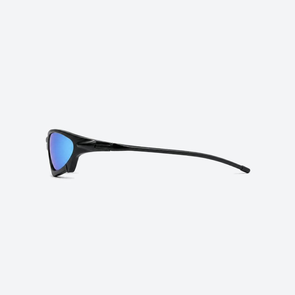 VYSER Black sunglasses with blue-tinted lenses on a white background