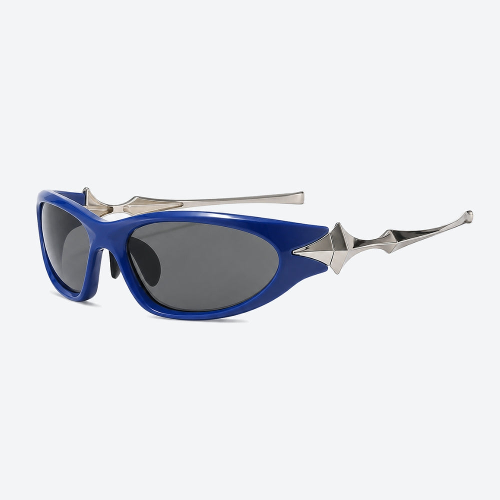 VYSER Blue sunglasses with silver STAR accents on a white background