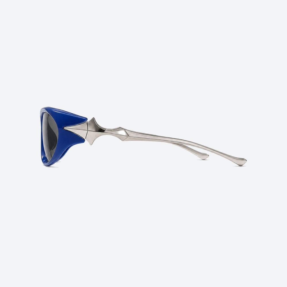 VYSER Blue sunglasses with silver STAR accents on a white background