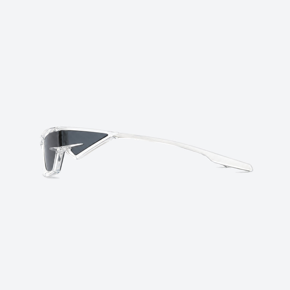 VYSER Clear sunglasses with dark lenses on a light gray background