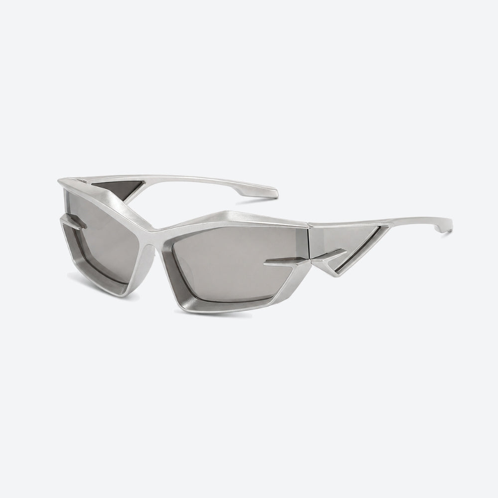 VYSER Silver sunglasses with a clear frame on a white background