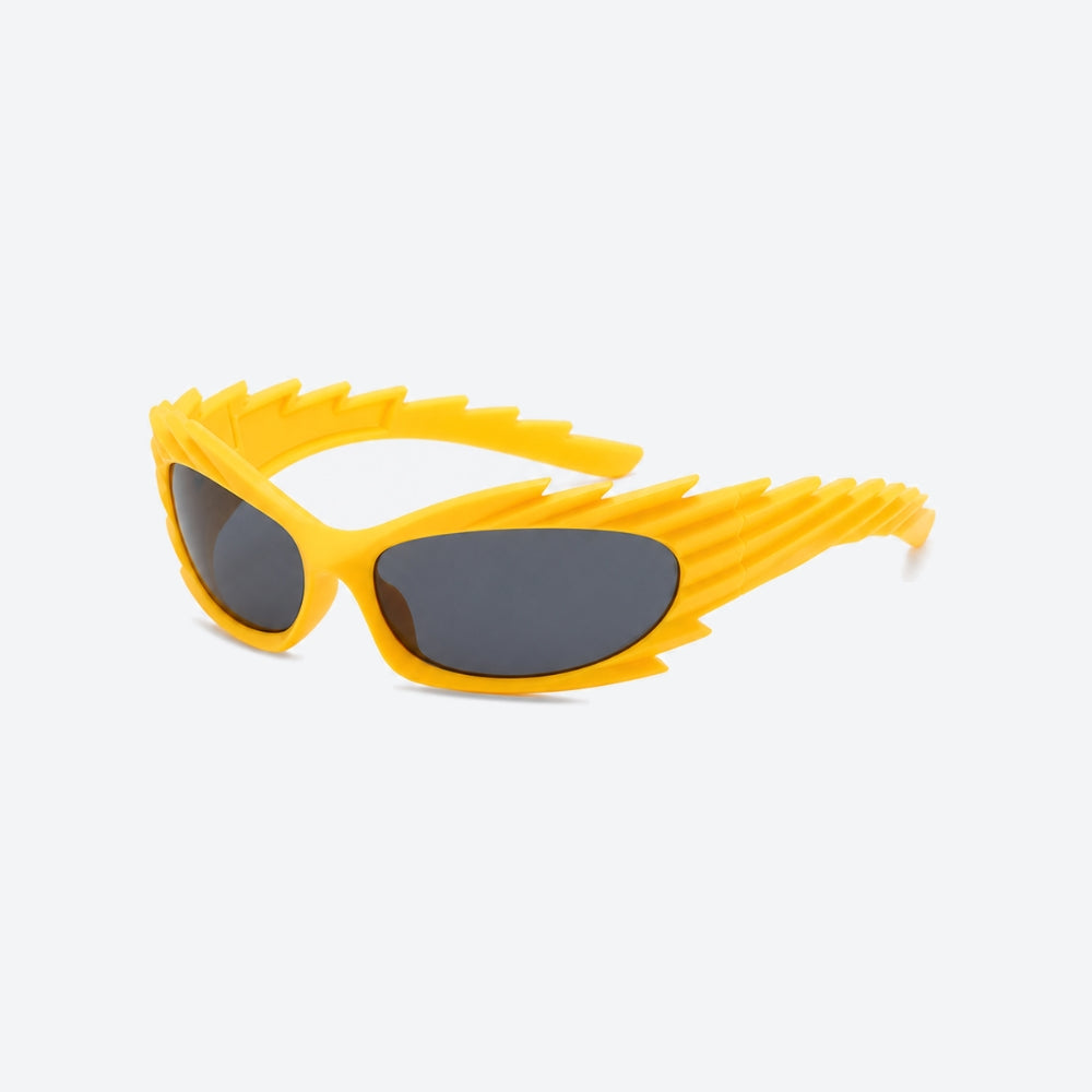 VYSER Yellow sunglasses with a unique frame design on a white background