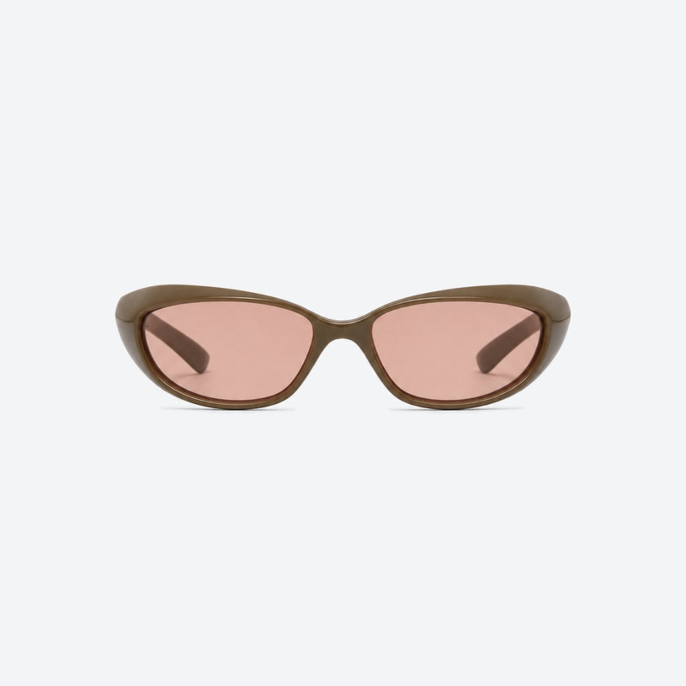 VYSER Brown sunglasses with brown-tinted lenses on a white background