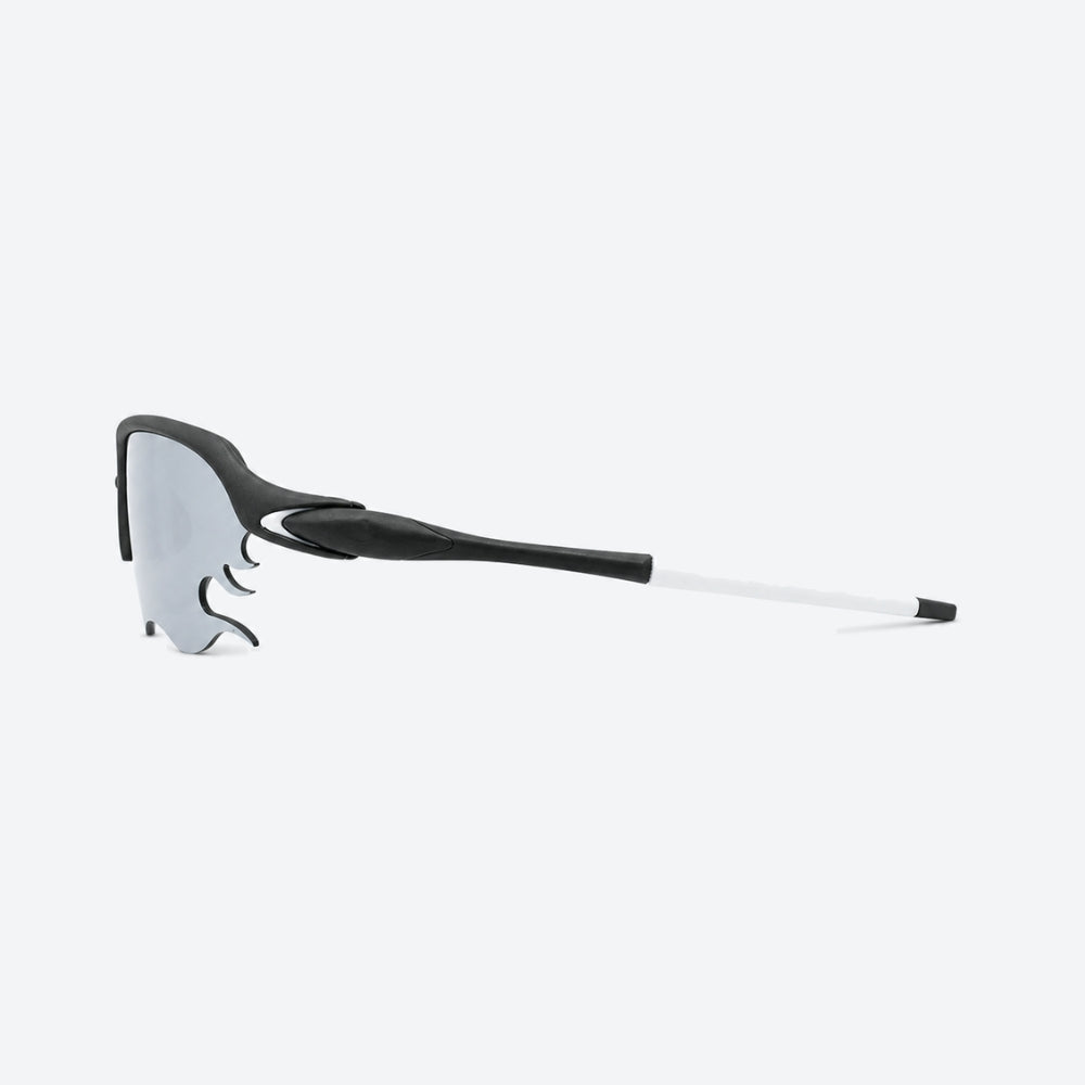 VYSER Black sunglasses with white lenses on a white background