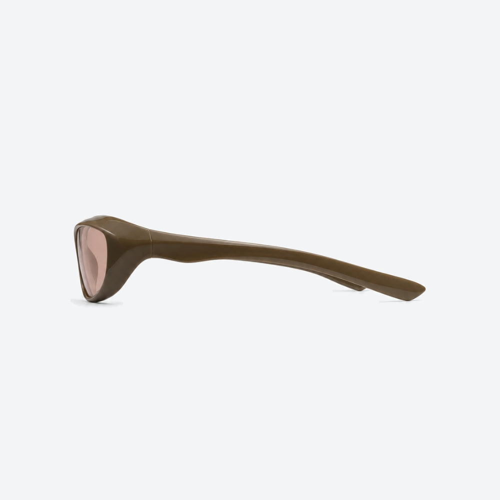 VYSER Brown sunglasses with brown-tinted lenses on a white background