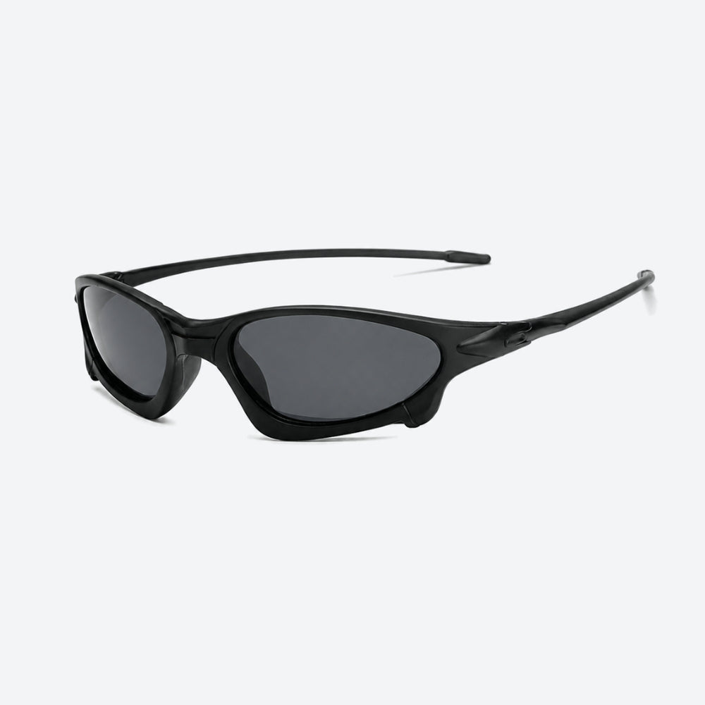 VYSER Sunglasses with a black frame and black lenses on a white background