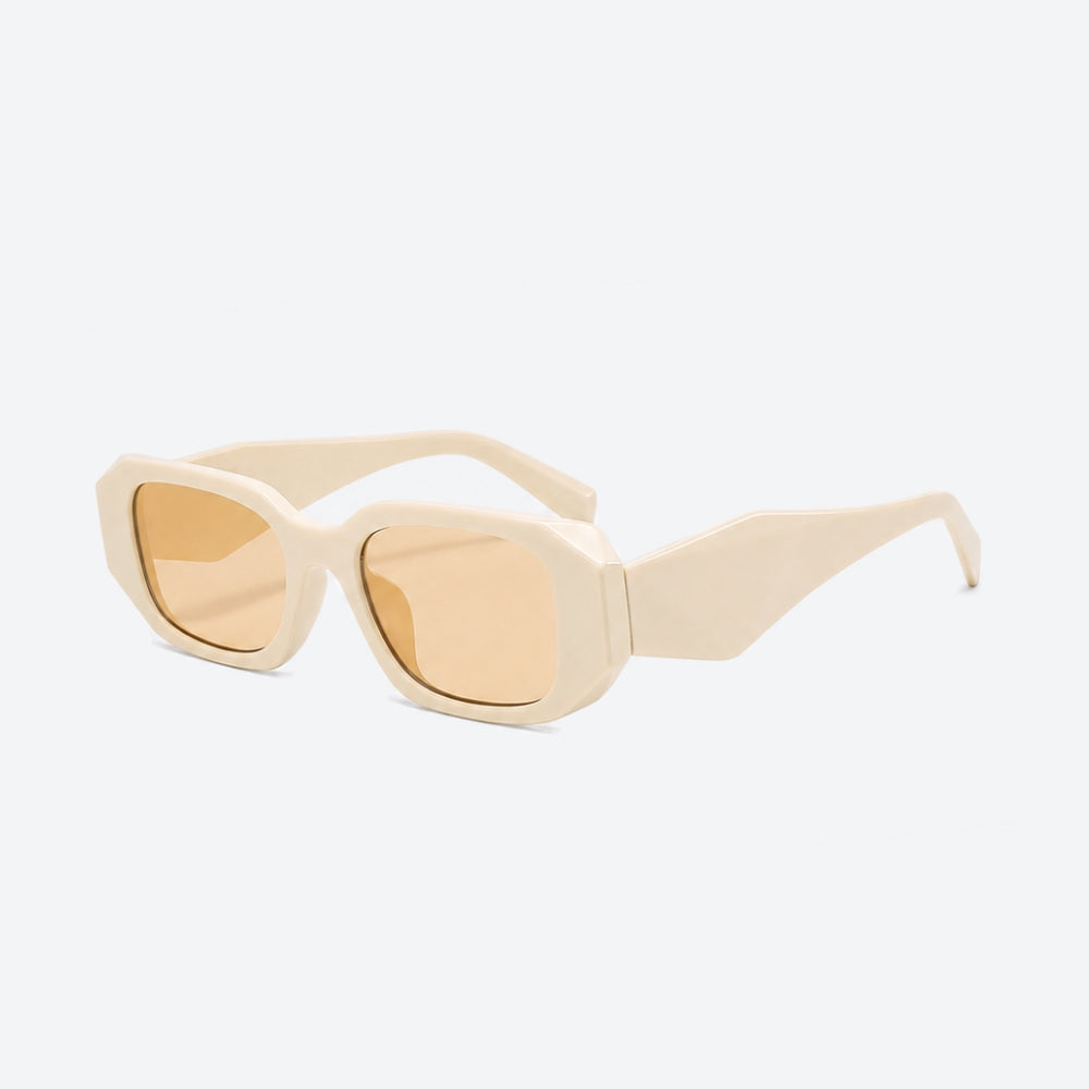 VYSER Beige sunglasses with a white frame on a light beige background