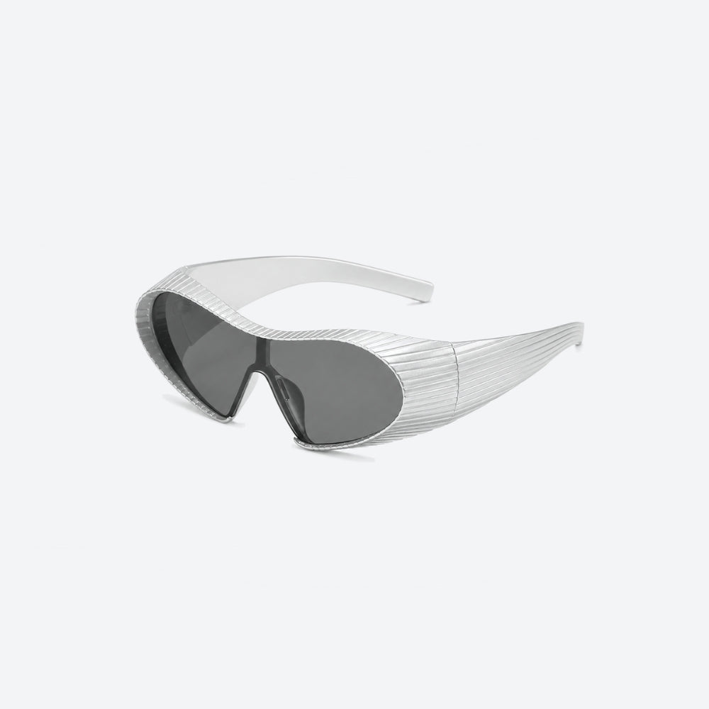 VYSER silver Sunglasses with hexagonal lenses on a white background