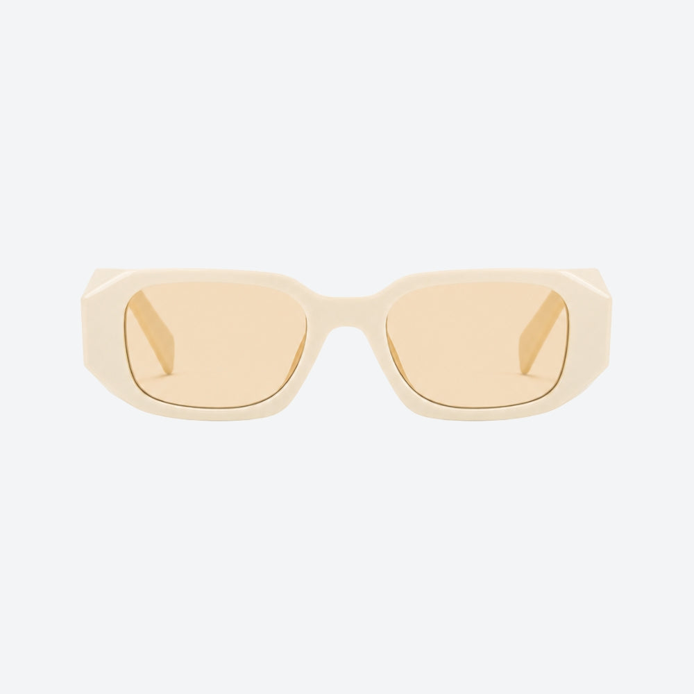VYSER Beige sunglasses with a white frame on a light beige background