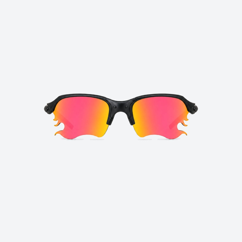 VYSER Black sunglasses with redlenses on a white background