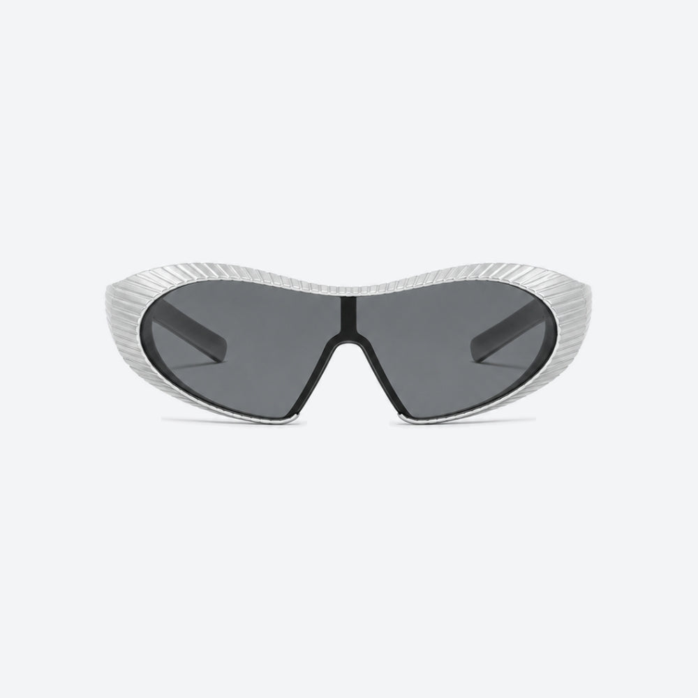 VYSER silver Sunglasses with hexagonal lenses on a white background
