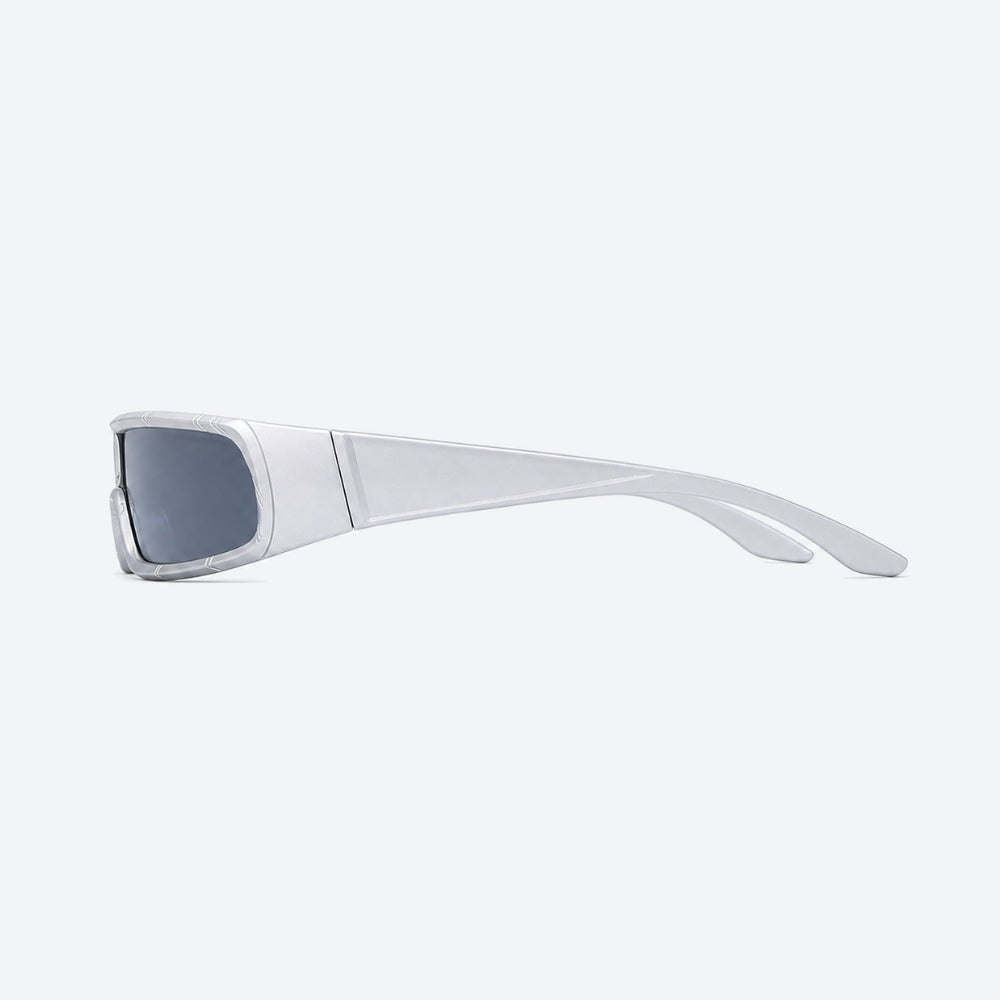VYSER White sunglasses with dark lenses on a white background
