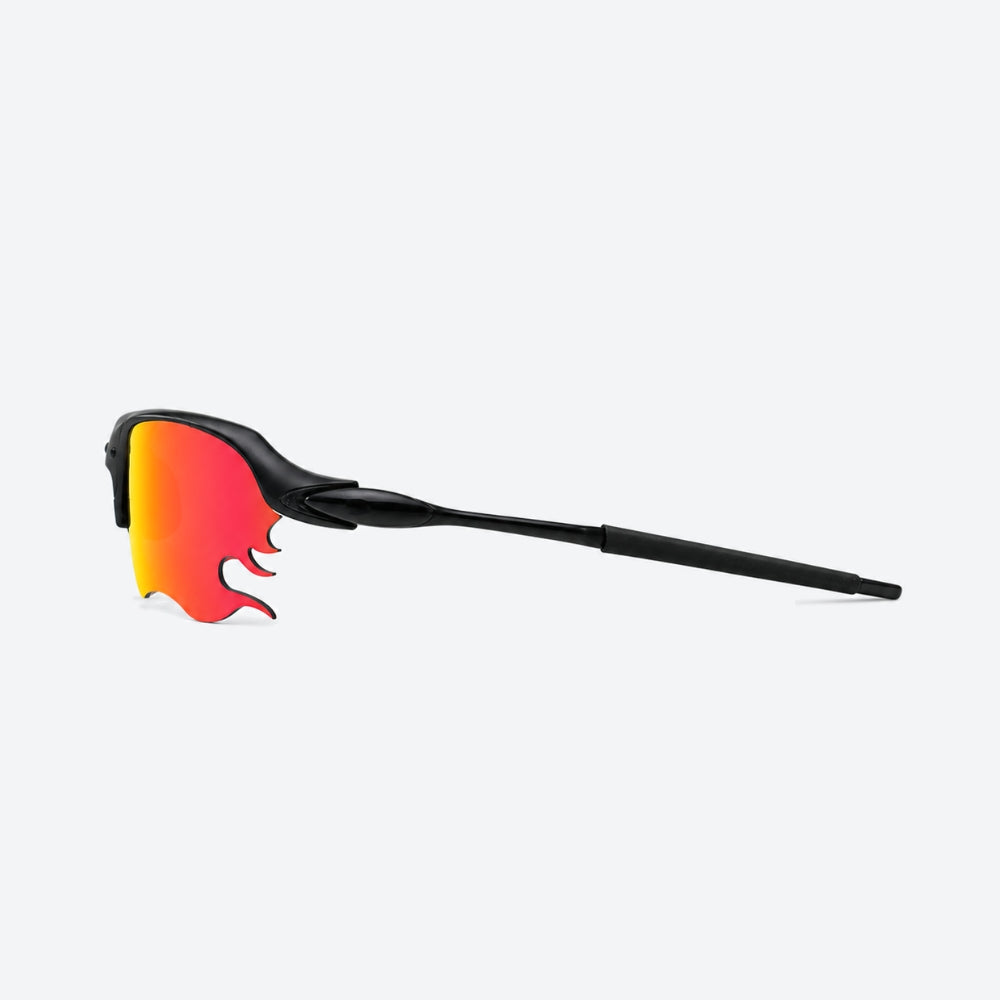 VYSER Black sunglasses with redlenses on a white background