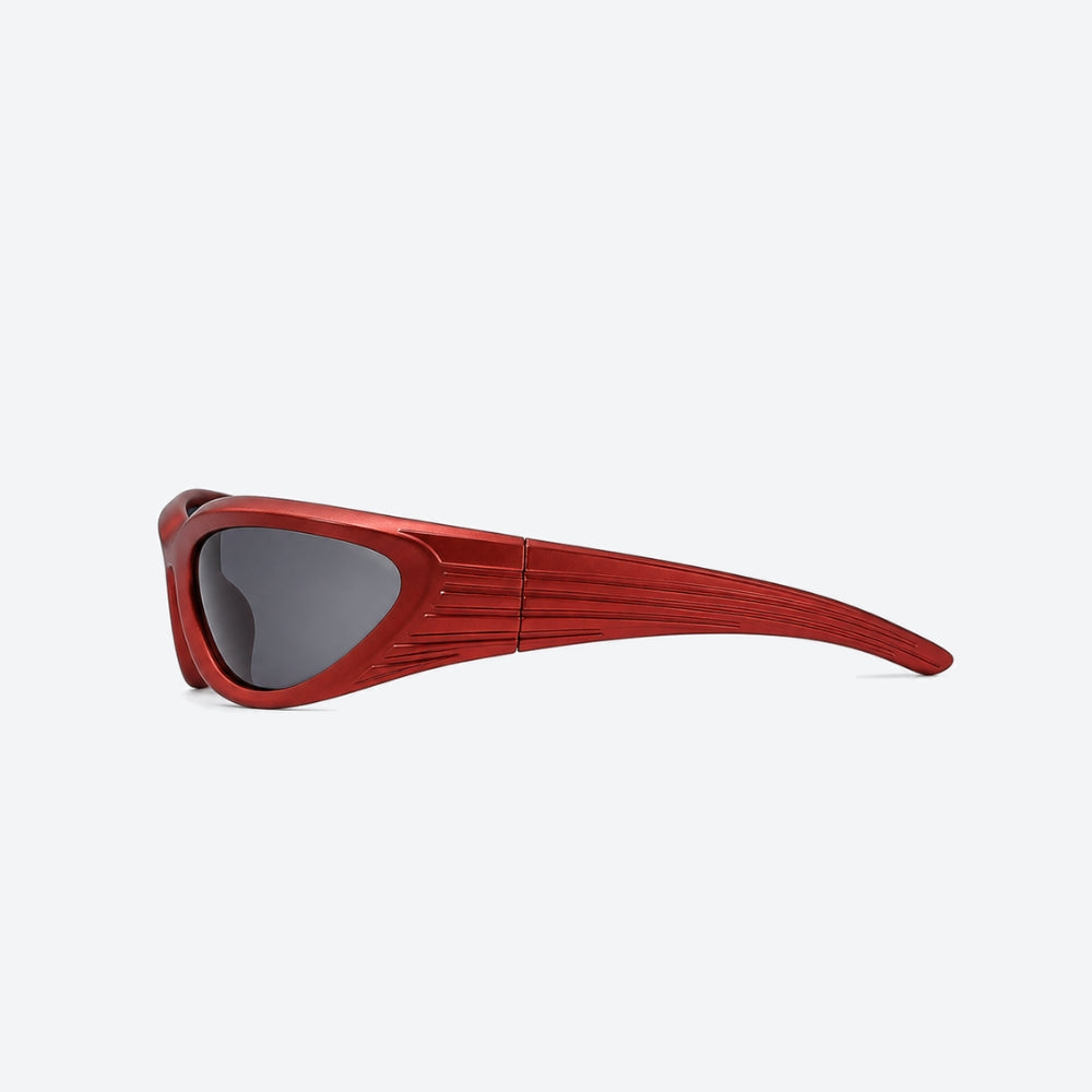 VYSER Red sunglasses with dark lenses on a white background