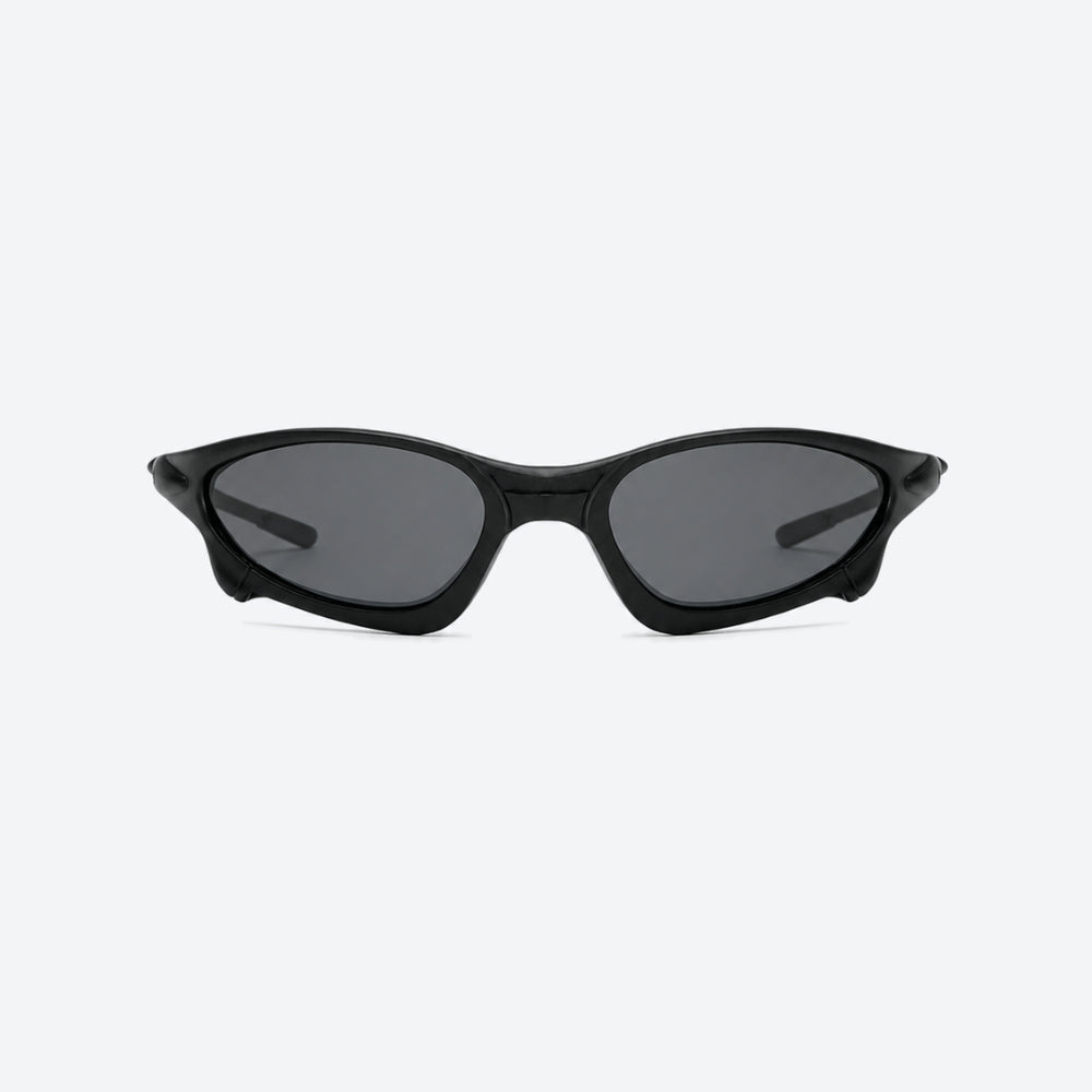 VYSER Sunglasses with a black frame and black lenses on a white background