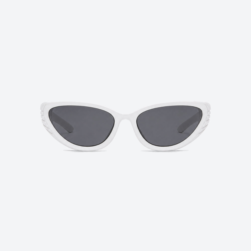 VYSER White sunglasses with dark lenses on a white background