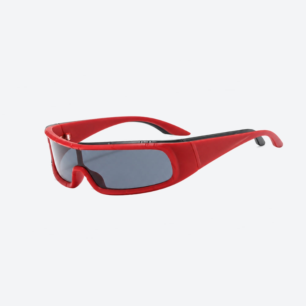 VYSER Red sunglasses with gray lenses on a white background