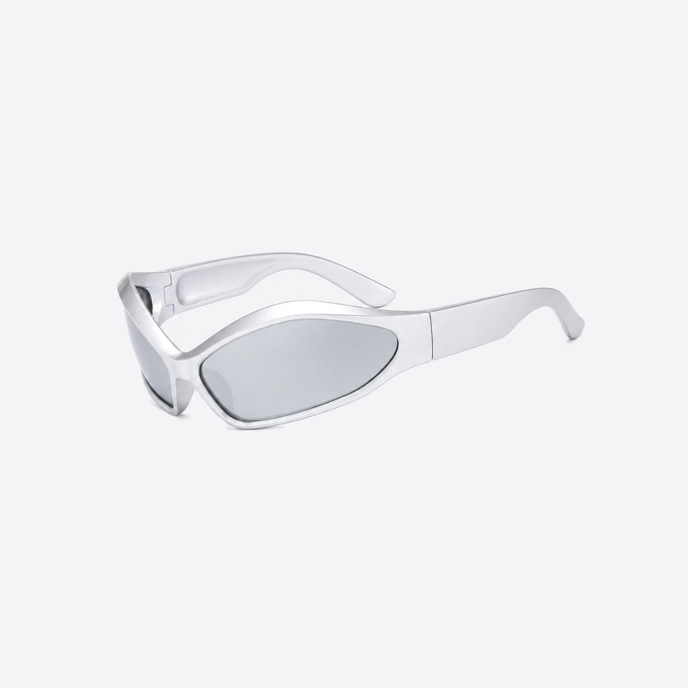 VYSER White sunglasses with reflective lenses on a white background