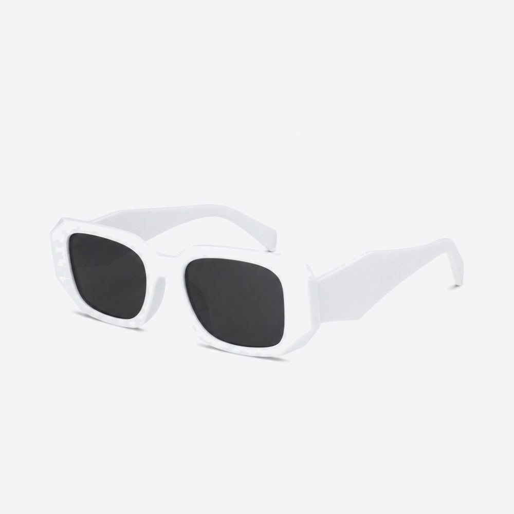 VYSER Sunglasses with white frame and black lenses on a white background