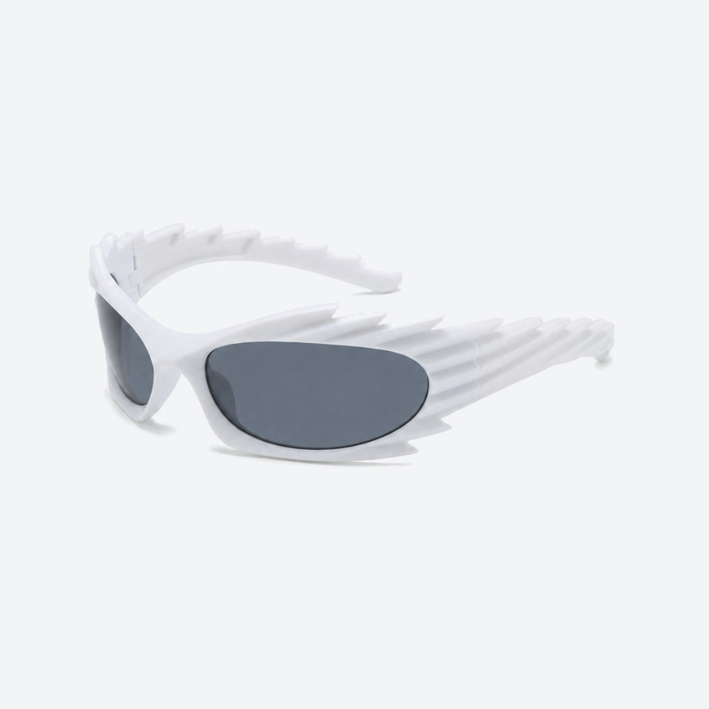 VYSER White sunglasses with dark lenses on a white background