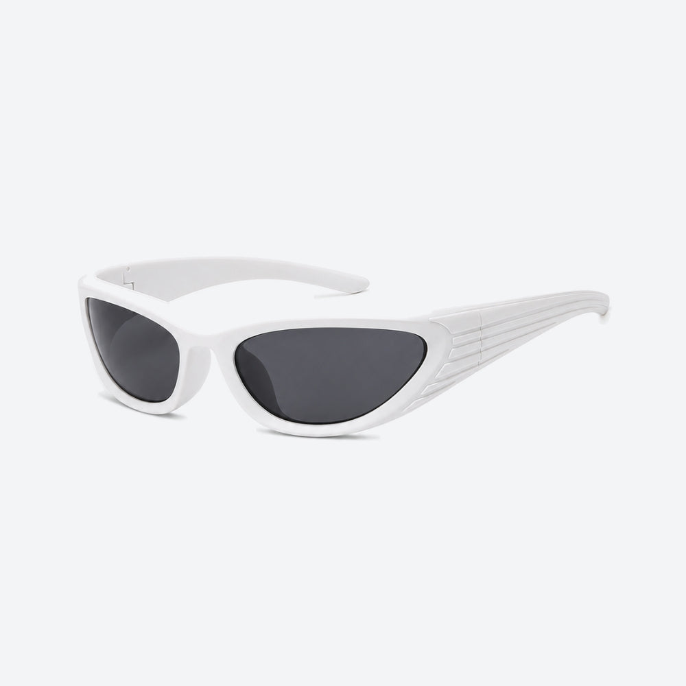 VYSER White sunglasses with dark lenses on a white background