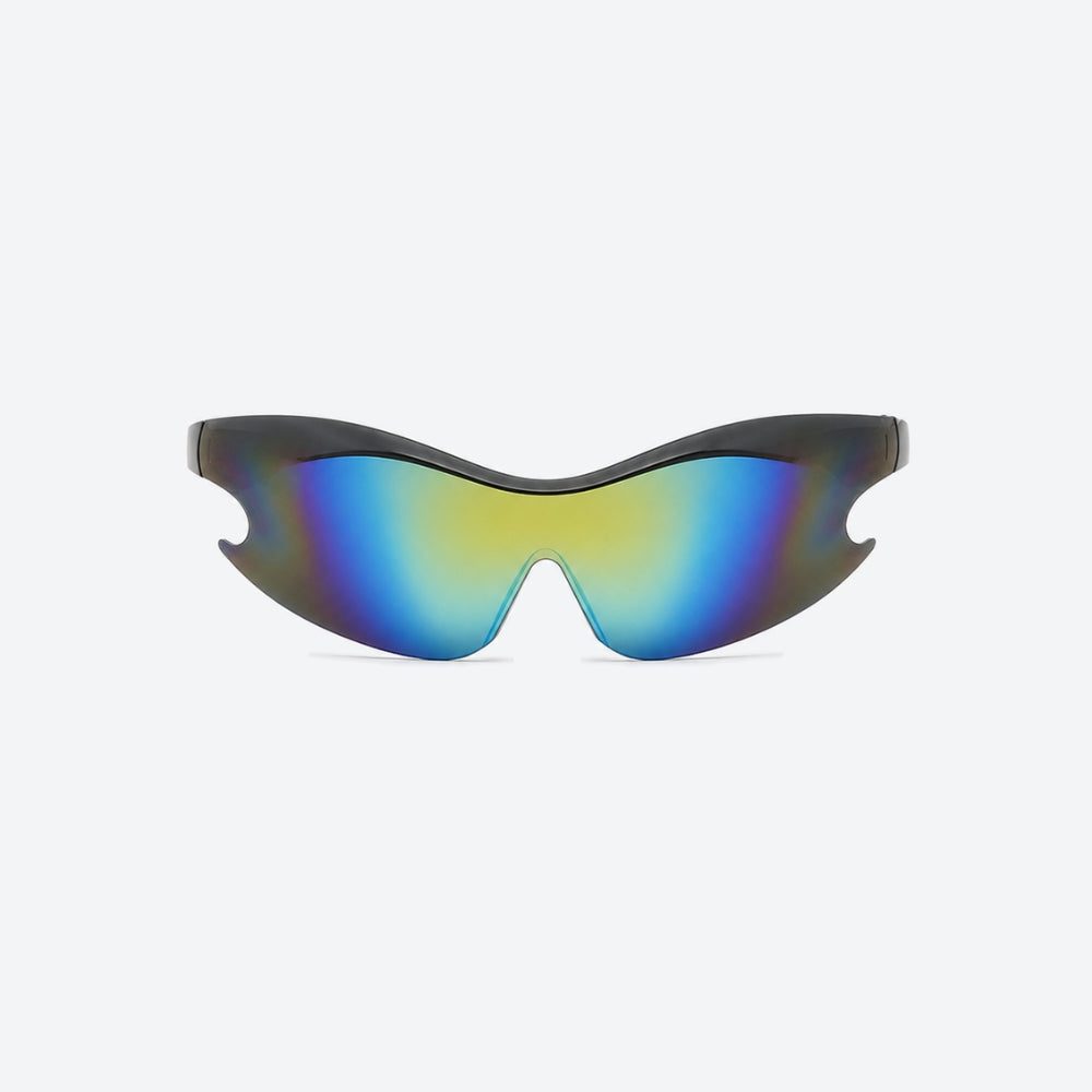 VYSER Sunglasses with reflective blue and green lenses on a white background