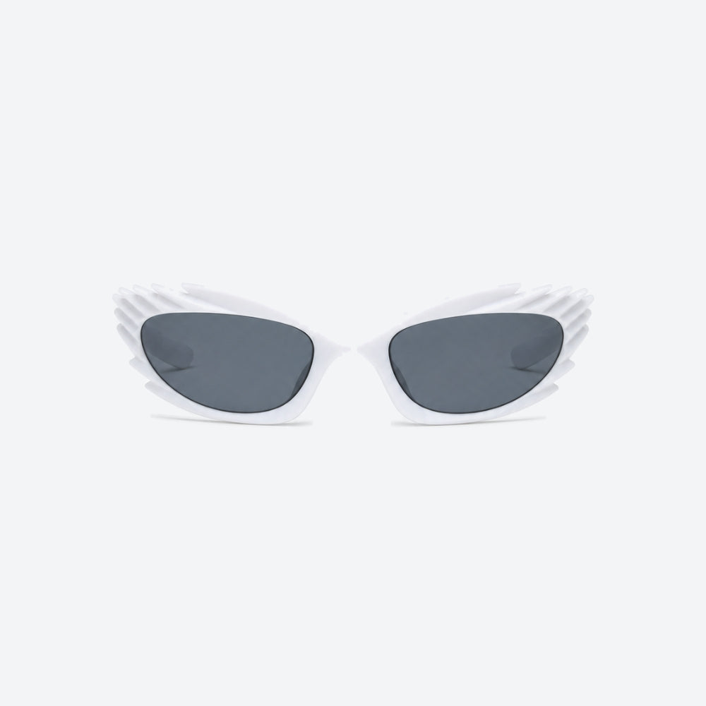 VYSER White sunglasses with dark lenses on a white background