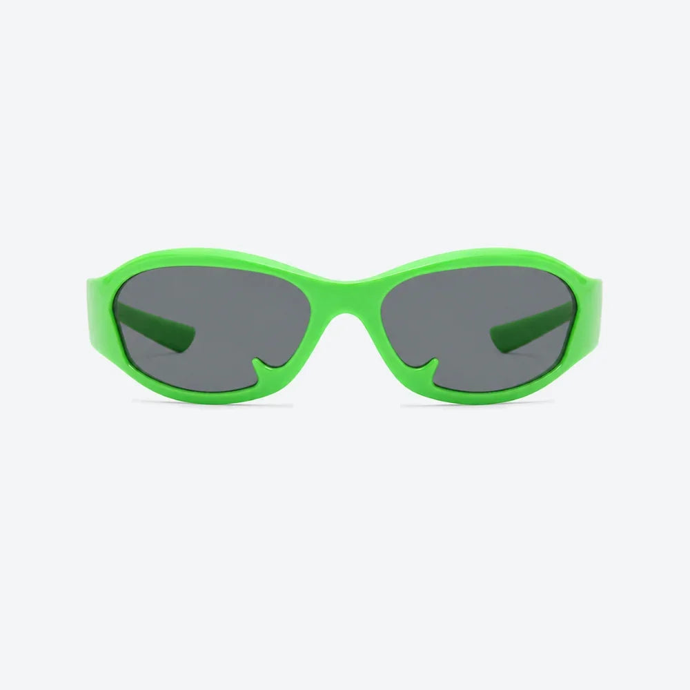 VYSER neon green retro sunglasses with dark lenses, bold streetwear style for sunny days.