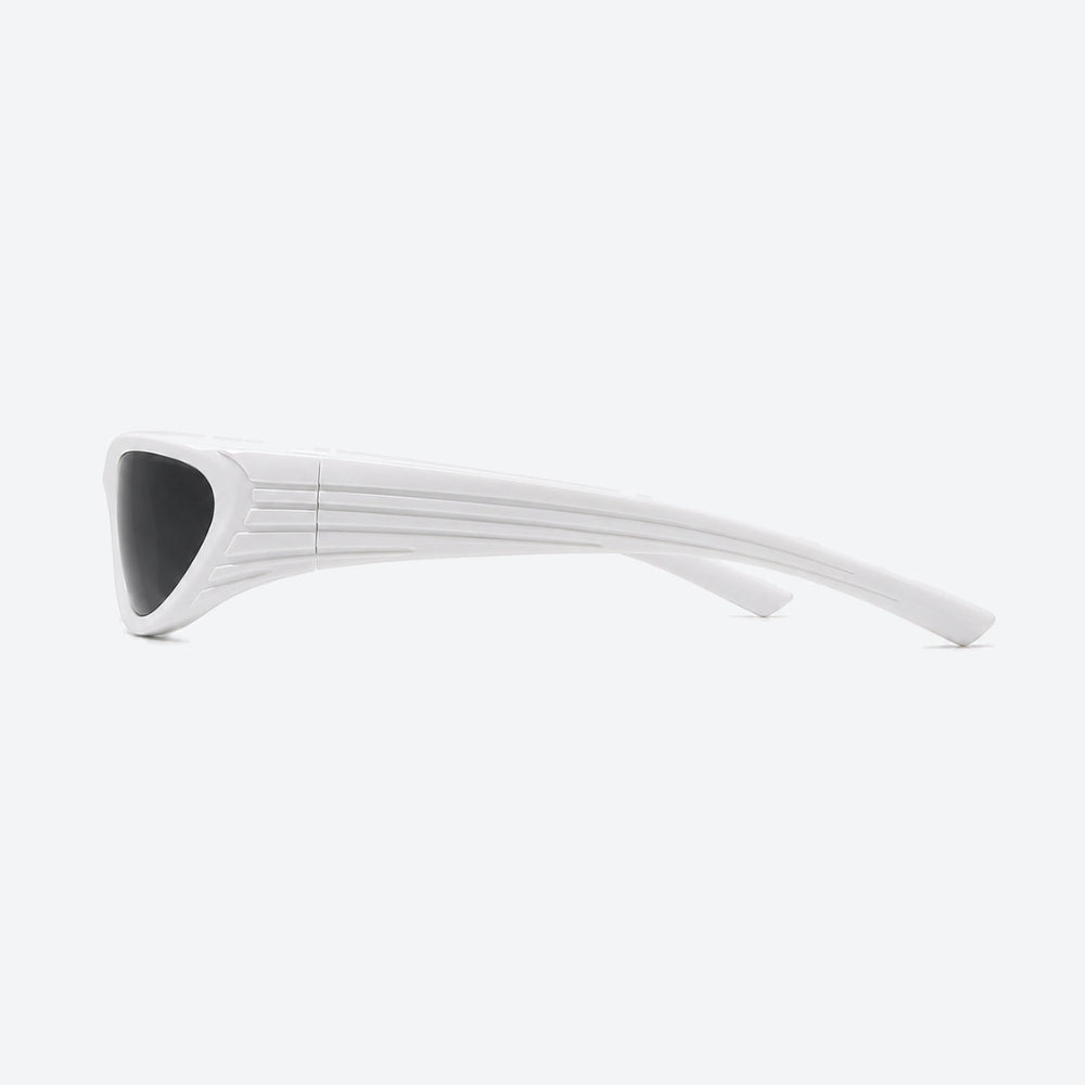 VYSER White sunglasses with dark lenses on a white background