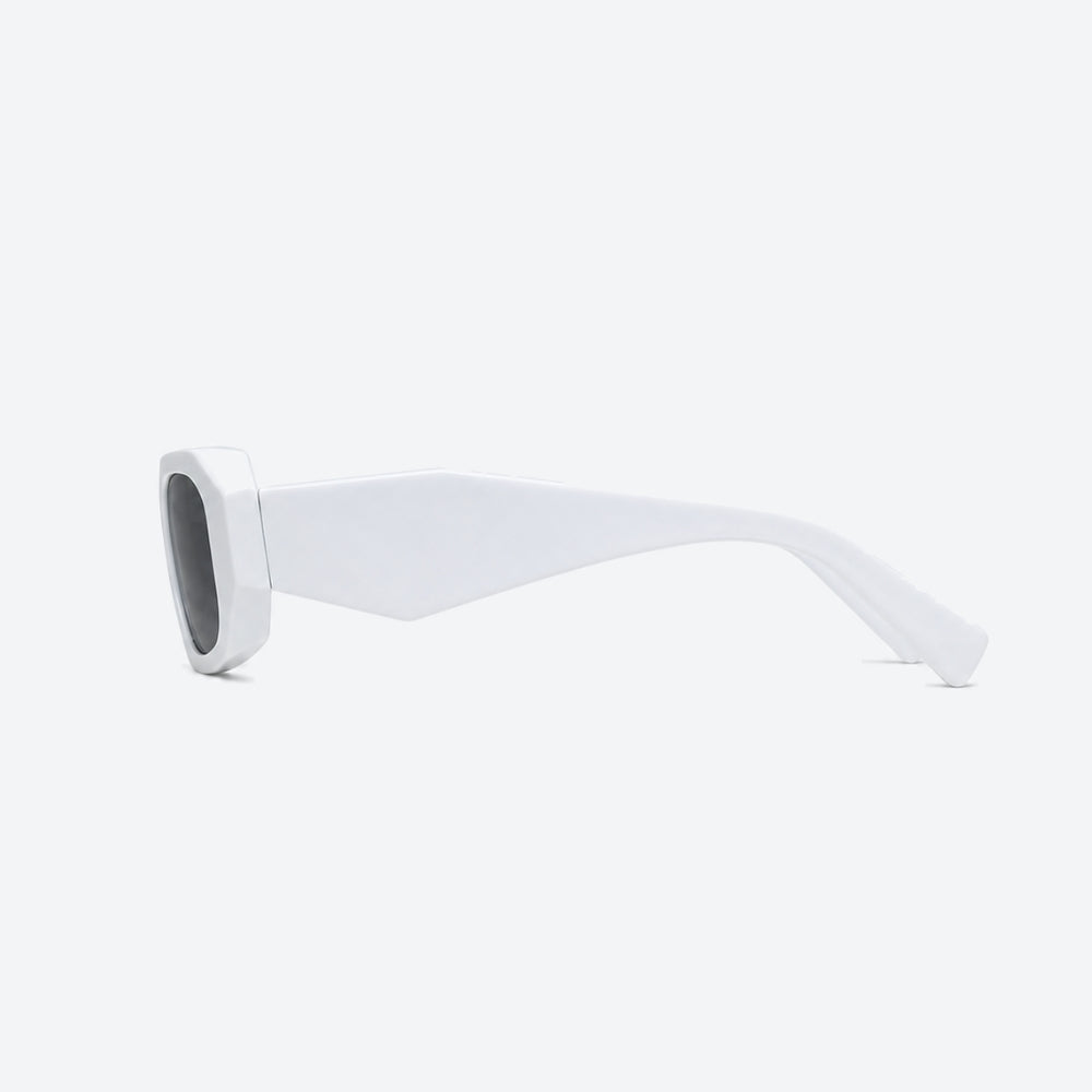 VYSER Sunglasses with white frame and black lenses on a white background