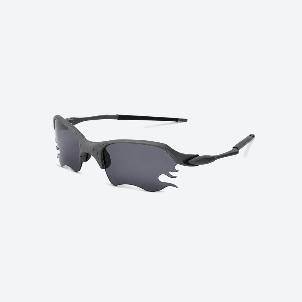 VYSER Black sunglasses with dark lenses on a white background