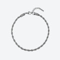 SILVER. A silver twisted rope chain bracelet with a spring-ring clasp and extender chain, displayed on a light gray background.