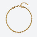 A gold rope chain bracelet with a lobster clasp and extension chain, displayed on a clean white background.
