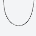 SILVER. A silver-toned box chain necklace shown against a plain light gray background.