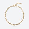 A gold chain necklace with a lobster clasp and an adjustable extender chain, displayed on a light gray background.