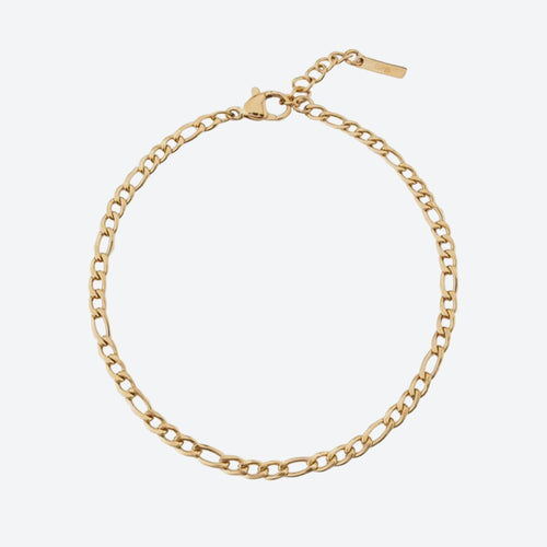 A gold chain necklace with a lobster clasp and an adjustable extender chain, displayed on a light gray background.