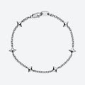 A silver chain bracelet with five star-shaped charms spaced evenly around the loop, shown on a light gray background.