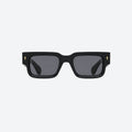 VYSER Black sunglasses with dark lenses on a white background