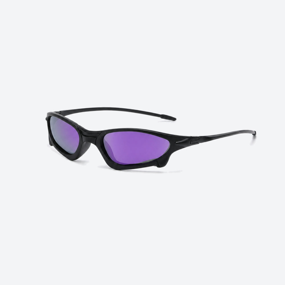 VYSER Sunglasses with a black frame and purple lenses on a white background
