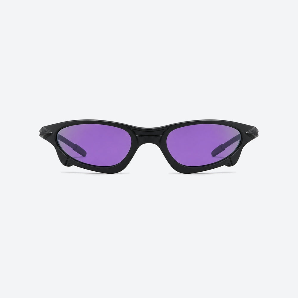 VYSER Sunglasses with a black frame and purple lenses on a white background